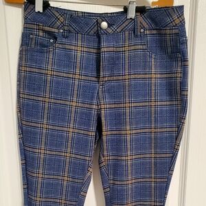 NEW Avec Les Filles Green Tartan Plaid Slim Straight Stretch Pants Size S